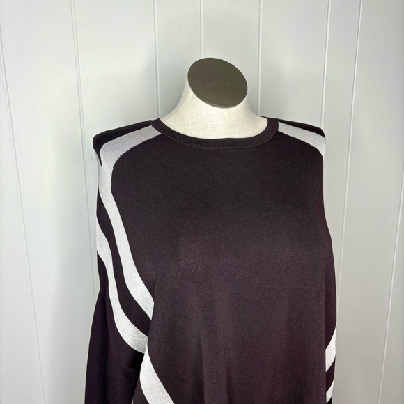 & Other Stories Dark Chocolate Brown Viscose Striped Sweater Crew Neck Size L - Picture 4 of 7